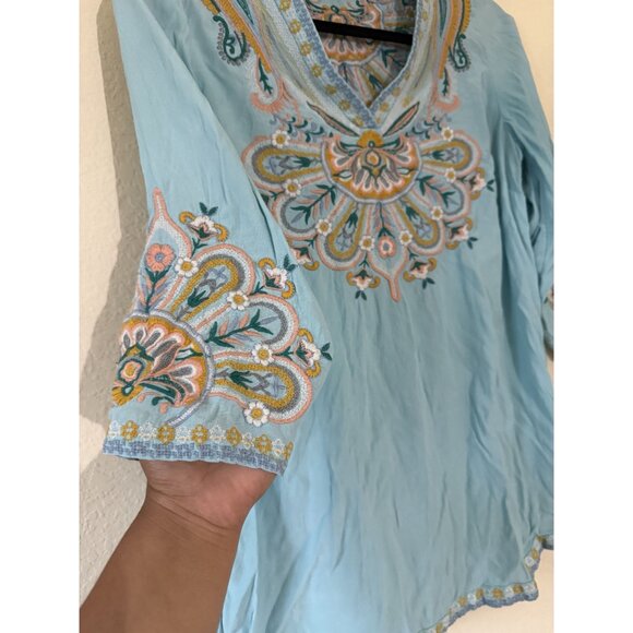 Soft Surroundings Turquoise Blue River Island Embroidered Tunic Size XS Boho - Picture 3 of 5